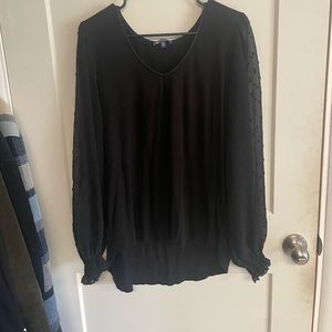 Democracy Black Shirt w/ Sheer Polka Dot Sleeves